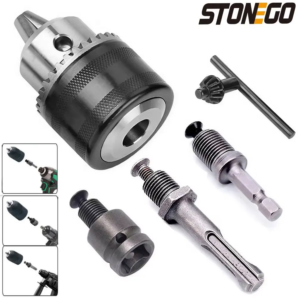 STONEGO 2-Größen 1,5–10 mm Bohrfutteradapter, wandelt Schlagschrauber in elektrische Bohrmaschine um, 3/8–24 UNF, leicht und zuverlässig Image