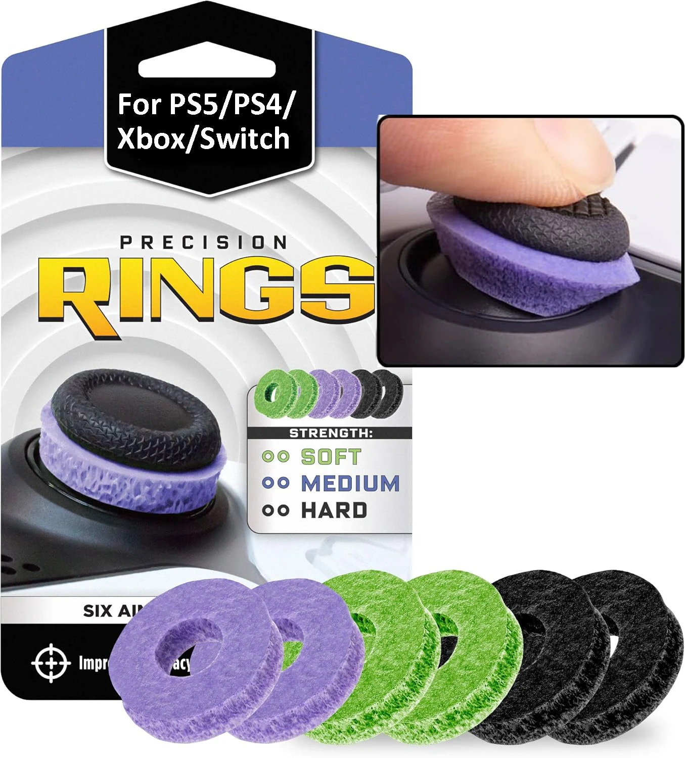 6 Stück Aim Assist Target Motion Control Präzisionsringe für PS5, PS4, Xbox Series X/S, Xbox One, Xbox 360, Switch Pro Controller Image