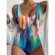 Women's Swimsuits One Piece Monokini Swimsuit Backless Tummy Control High Waist Slim Vacation Beach Wear Ombre Graphic U Neck Sleeveless Bathing Suits