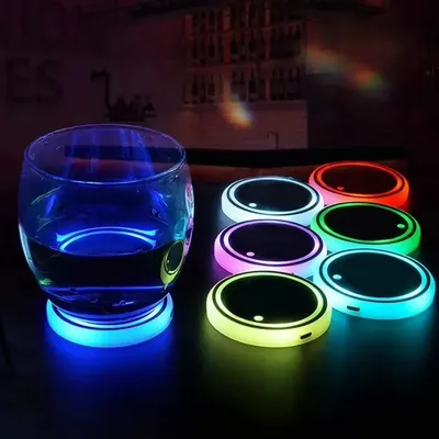 Universal LED Car Cup Holder Light Car Coasters Bottle Atmosphere Light Mats 7 Colors Cup Holder Pad