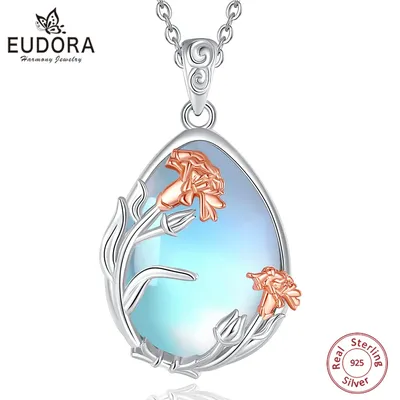Eudora Original 925 Sterling Silver Flower Necklace for Women Man Temperament Moonstone Charm