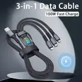 Cavo USB 3 in 1 con display digitale a LED da 100 W Tipo C Micro USB per iPhone Samsung Huawei Xiaomi Cavo di ricarica multiporta multiplo