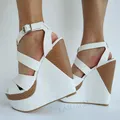 LAIGZEM sandali donna Platform zeppe Patchwork tacchi alti pompe altezza aumento cinturino alla caviglia scarpe donna Big Size 38 43 45 48 52