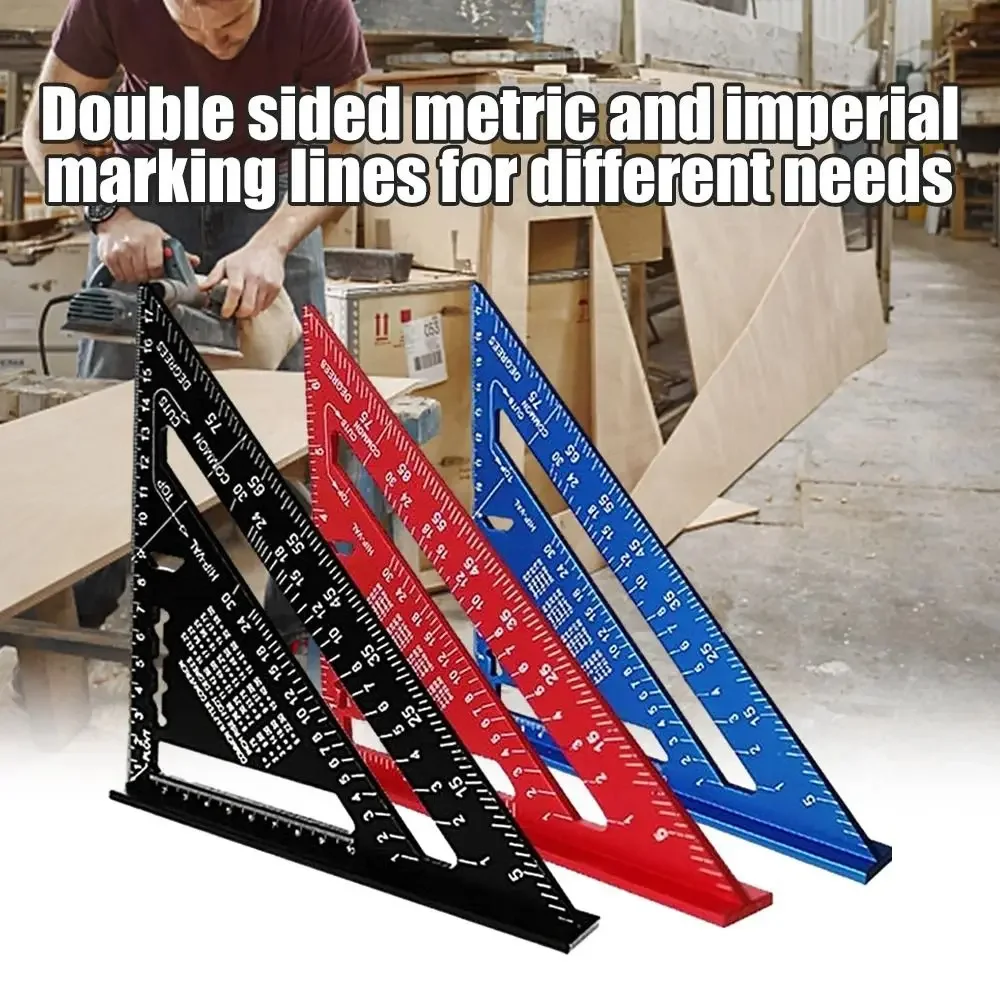 Nuovo strumento di misurazione del righello triangolare da 7 pollici Strumenti per carpentiere in lega di alluminio Pollici Angolo metrico Righello Velocità Quadrato Strumenti per la lavorazione del
