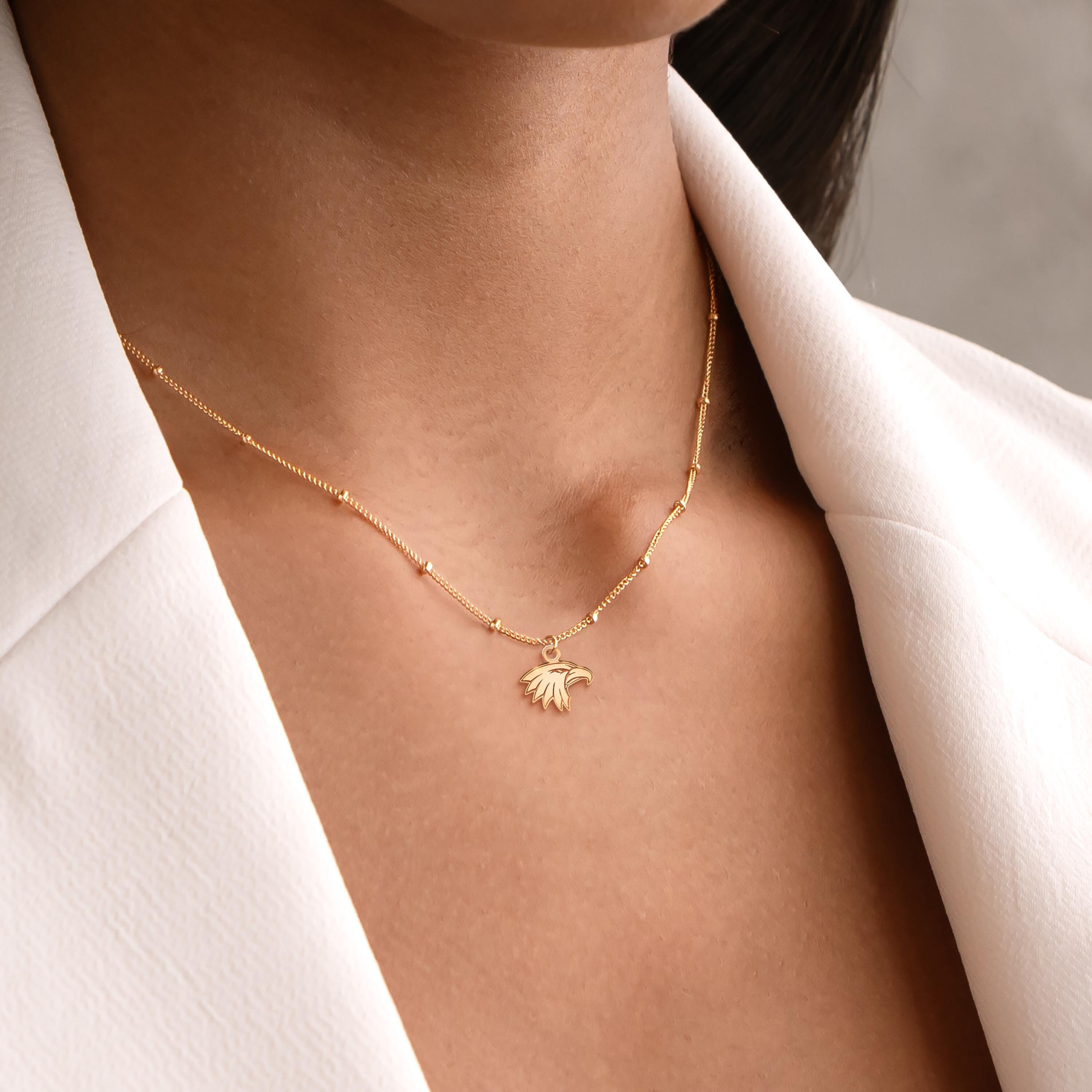 Collana con testa d'aquila, ciondolo in oro, gioielli patriottici, regalo di compleanno per lei, ciondolo con aquila americana, ciondolo con falco, co