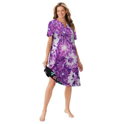 Plus Size Women's Reversible Gauze Lounger by Dreams & Co. in Plum Burst Floral (Size 5X)