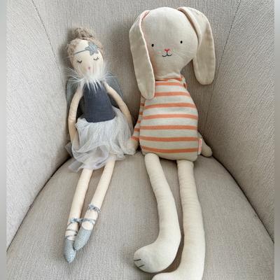 Anthropologie Toys | 2 Anthropologie Meri Meri Stuffed Animals Doll Ballerina Bunny Toddler Plush | Color: Cream/Silver | Size: Osbb