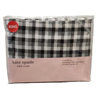 Kate Spade Bedding | Kate Spade Flannel Sheet Set King Black White 4 Piece Heavy Cotton Bedding Plaid | Color: Black/White | Size: King