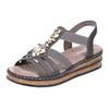 Riemchensandale RIEKER, Damen, Gr. 42, grau, Lederimitat, feminin, Schuhe, Sommerschuh, Sandalette, Keilabsatz, mit Schmucksteinen besetzt, Topseller