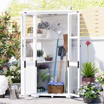 63'' Height Garden Wood Storage Cabinet Outdoor Tool Storage Shed Mini Greenhouse - 36.6x21.9x63