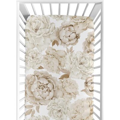 Sweet Jojo Designs Taupe Beige Boho Shabby Chic Floral Girl Fitted Crib Sheet Tan Ivory Bohemian Vintage Garden Watercolor Cream