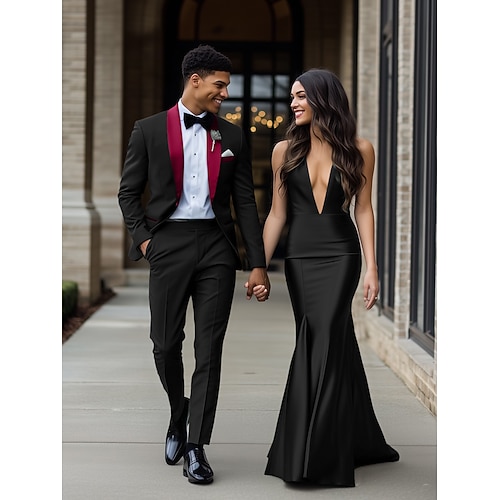 Pour des hommes Smoking Costumes Mariage à la plage Mariage de printemps Noir Rose Claire Printemps Été Costume / Tailleur Col châle Mode Formel Couleur Unie Coupe Standard 2 pièces Simple