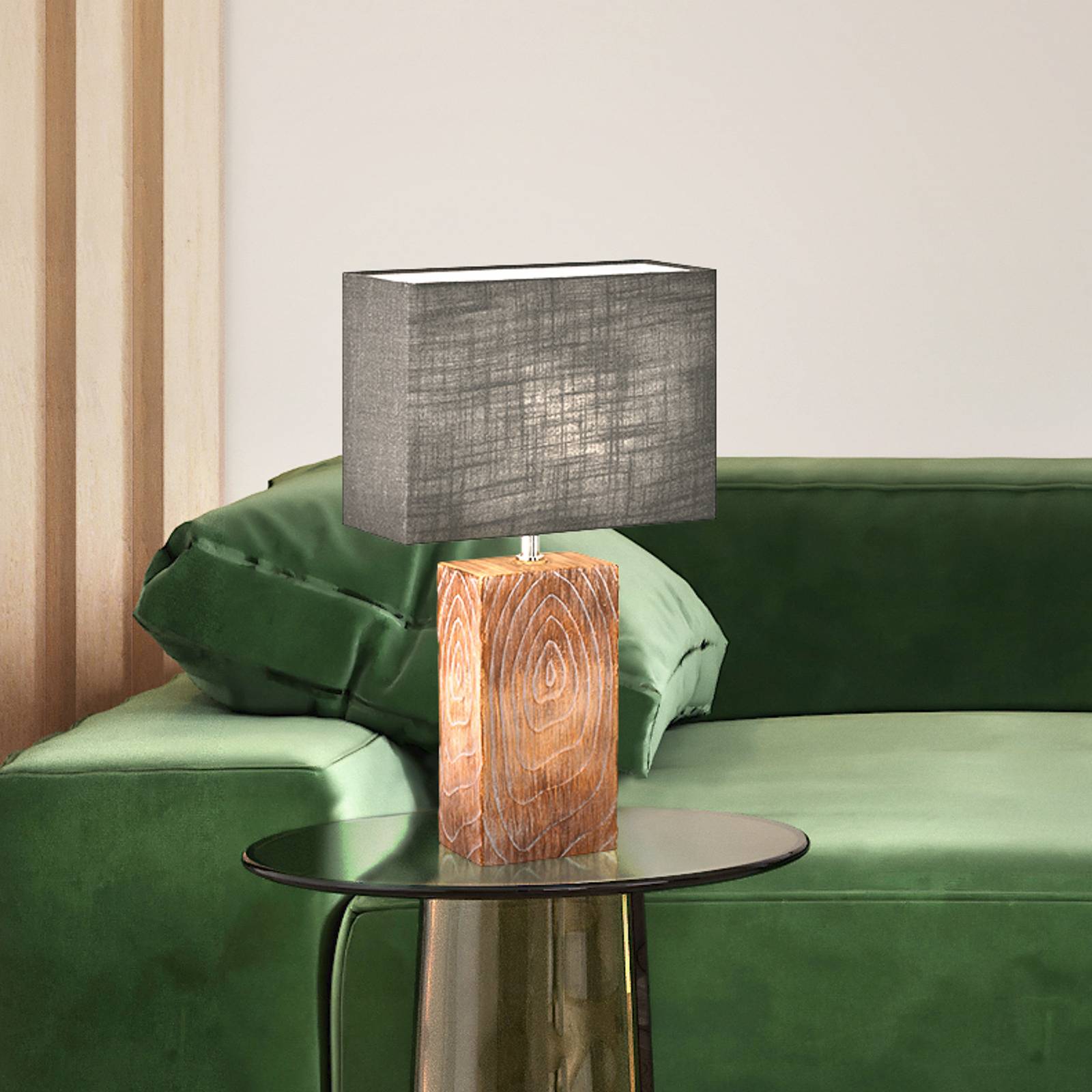 FISCHER & HONSEL Tischlampe Bronco, Holz dunkel, für Wohn- / Esszimmer, Metall, Tischlampe