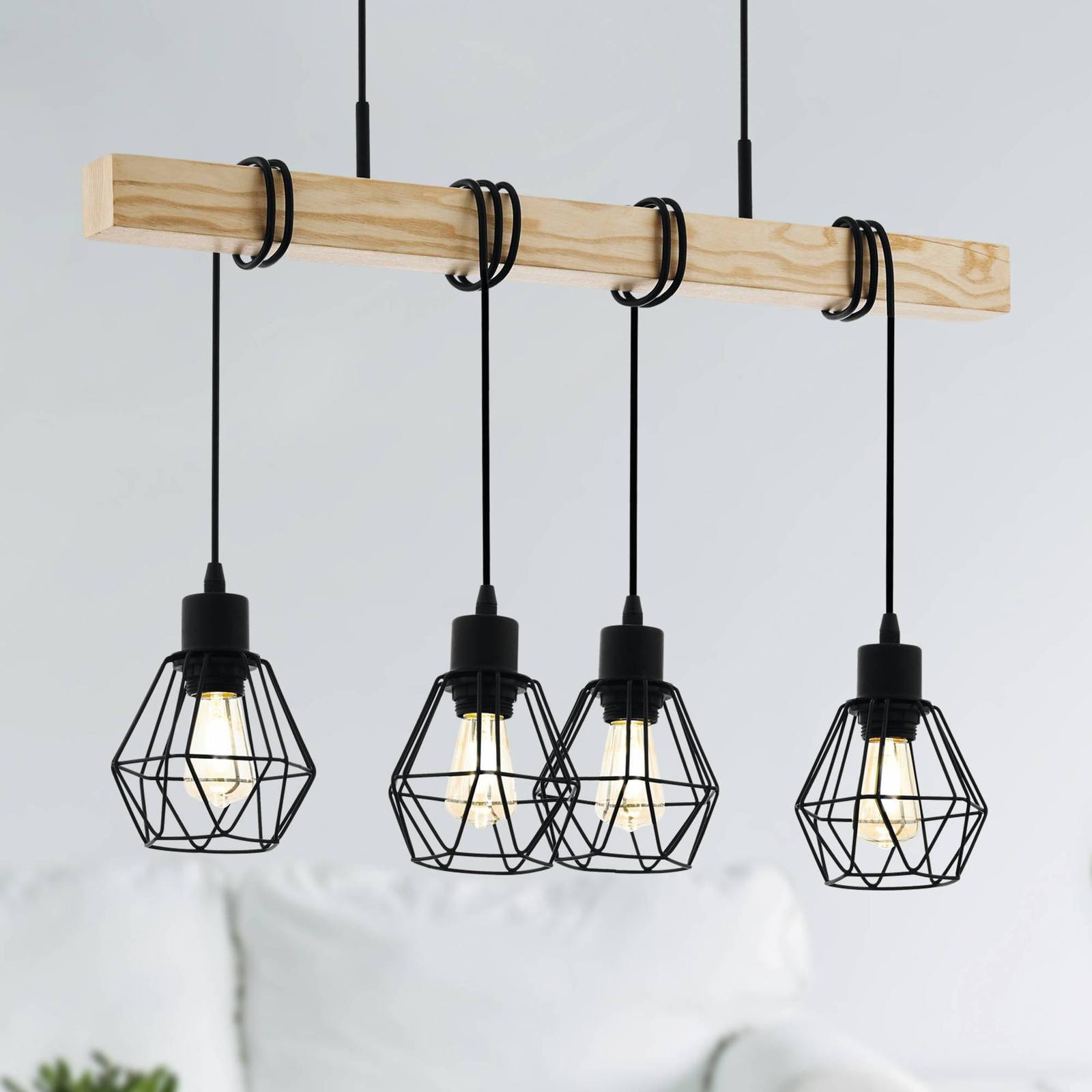 EGLO Hängelampe Townshend, dimmbar, schwarz, für Wohn- / Esszimmer, Metall, Vintage, Pendelleuchte