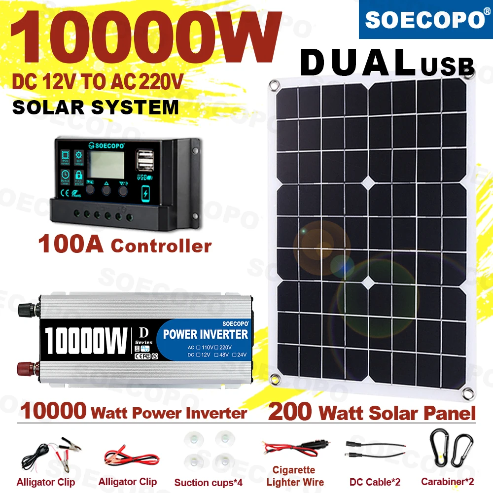 10000W Solar System DC12V to 220V Off-Grid Inverter System 100A Controller 500W Panel Inverter for Home RV Camping CE Certified