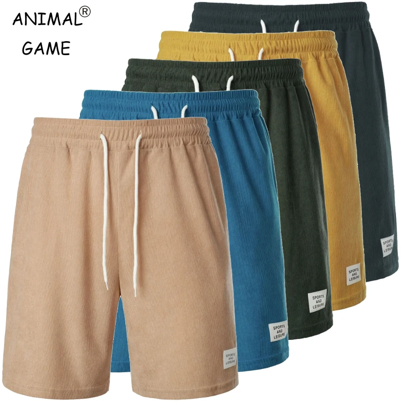 Sommer Herren Cord Shorts Casual Elastische Taille Kordelzug Leichte Strand Hosen Einfarbig Atmungsaktive Outdoor Streetwear Image