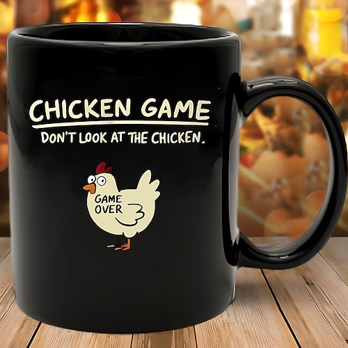 lustige Geschenk-Tasse mit Hühnerspiel-Motiv, schwarz, 325 ml, Kaffeetasse, lustiges Geschenk für Männer, Ehemann, Freund, Hochzeitstag, Geburtstag, Weihnachten Image