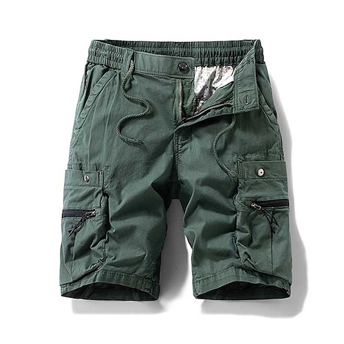 Herren Cargo-Shorts Shorts Sommershorts Kordelzug Elastischer Bund Reißverschlusstasche Einfach Komfort tragbar Knielang Outdoor Sport Täglich Mode Lässig Schwarz Braun Image