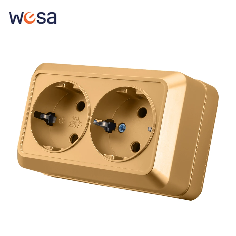 Goldene Farbe Kunststoffstecker Steckdose Wandoberfläche EU-Standard Flammhemmende klassische Steckdosen Steckdosen mit Erdung Image