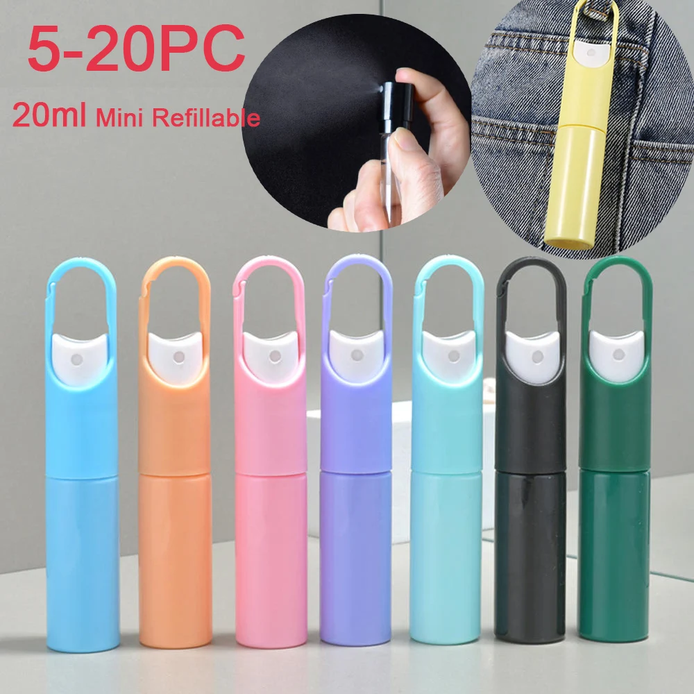 5-20PC 20ml Mini Nachfüllbare Duft Hand Sanitizer Alkohol Haken Flasche Mit Spray Pumpe Leere Parfüm behälter Für Reise Image