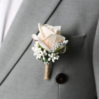 boutonniere da ballo di fine anno per uomo, blu, rosa, bianco, per sposo e testimoni, accessori floreali, decorazioni per abiti da ballo