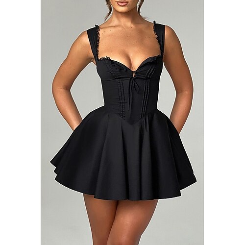 Damen Minikleid Weißes Kleid Abschlusskleid Unterkleid Mode Geburtstag Abschlussfeier Date Normale Passform Einfach Ärmellos Spaghettiträger Blau Schwarz Weiß Gelb Sommer Image