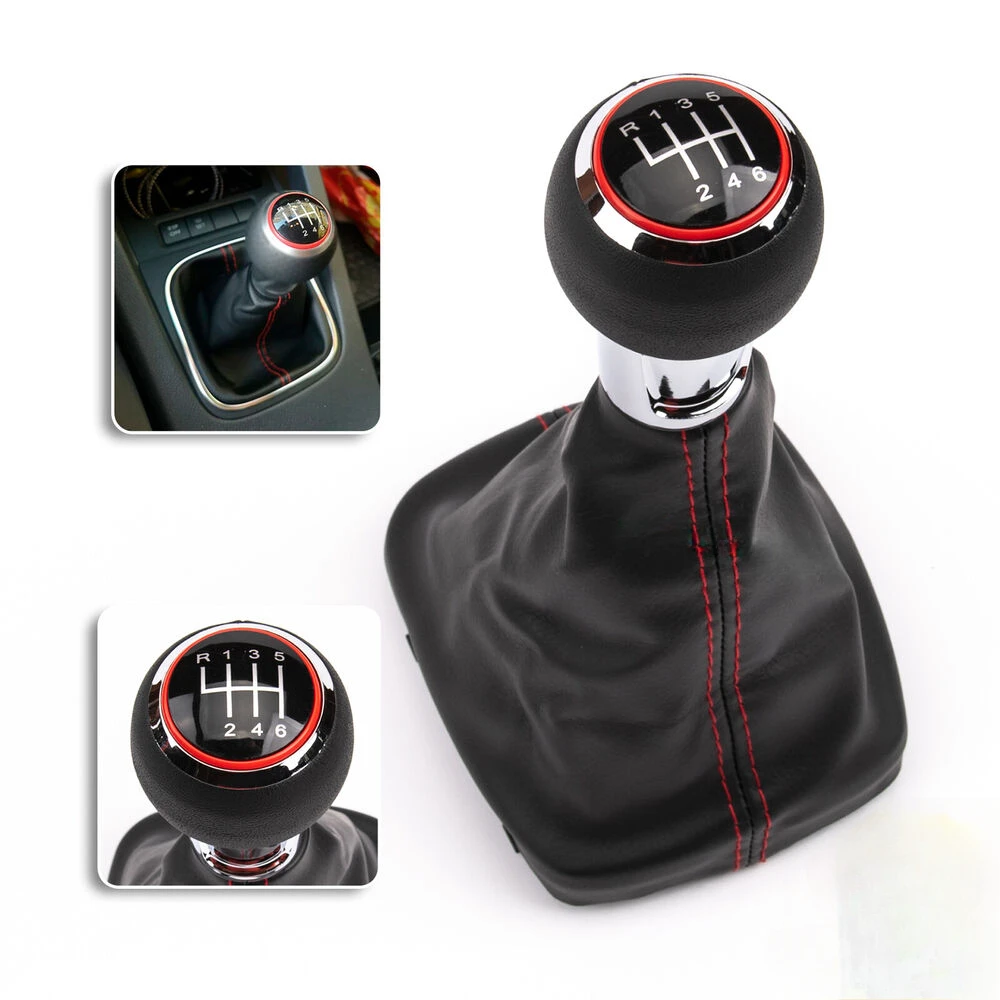 6 oder 5 Gang Red Line Manual Stick Leder Schalthebelknopfmanschette für Audi A3 S3 8P 2003-2013 Image