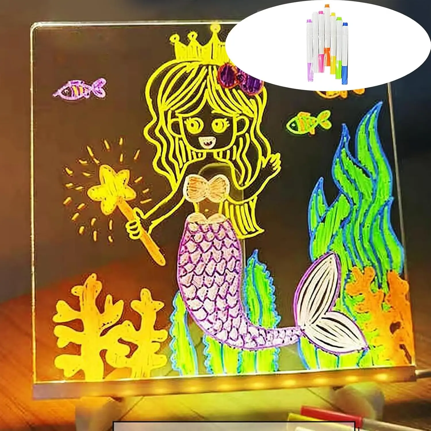 Buntes LED-Schreibbrett, LED-Leuchten, Acryl, Nachrichtentafel, löschbares USB-Nachttisch für Kinder, Nachtlicht