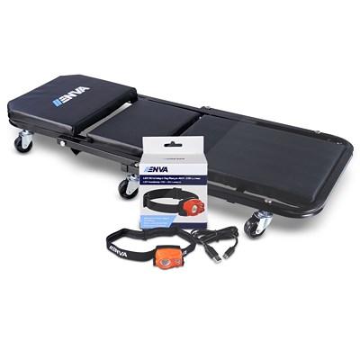 Enva Montagerollbrett - Werkstatthocker + LED Stirnlampe 400 Lumen Image