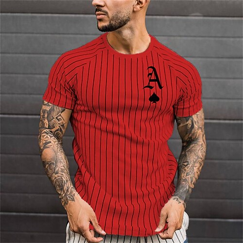Per uomo Top estivi Maglietta da palestra Camicia fitness Girocollo Maniche Corte Casual Quotidiano Palestra Asciugatura rapida Alta elasticità Traspirazione del sudore Patchwork A righe Bianco Rosso