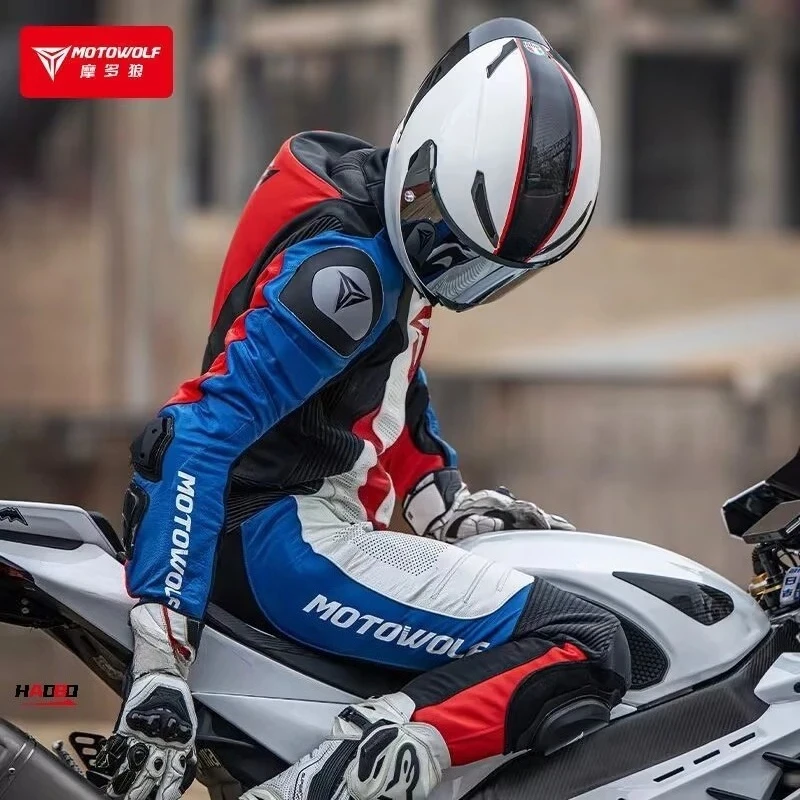 Motorrad Leder Wasserdicht Motor Einteilige Lederjacke Reitschutz Rennanzug Reitschutz Reitanzug Image