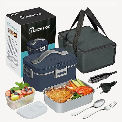 Lunch box riscaldato elettrico da 75 W, 1,8 l, scaldavivande/scaldavivande portatili, contenitore in acciaio inox 304 rimovibile a prova di perdite