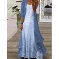 Completo abito donna abito maxi abito a linea abito estivo vacanza boho ombre stampa floreale maniche 3/4 scollo rotondo outdoor quotidiano blu estate primavera vestibilità ampia