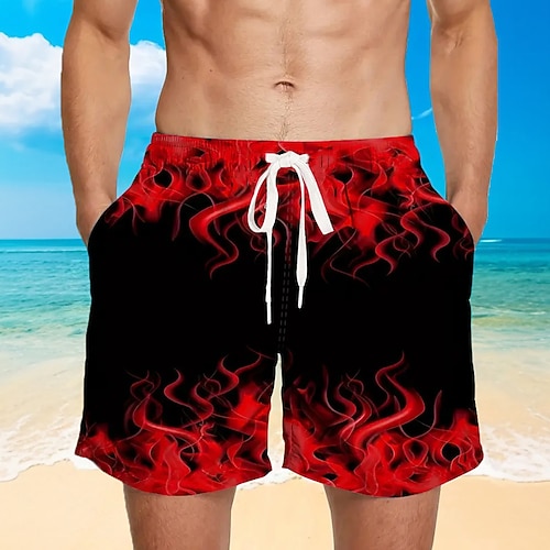 Herren 3D-Druck Flamme Boardshorts Badeshorts Sommershorts Mittlere Taille Streetwear Hawaiianisch Strandurlaub Seitentaschen Netzfutter Elastischer Kordelzug in der Taille Designer Bekleidung Image