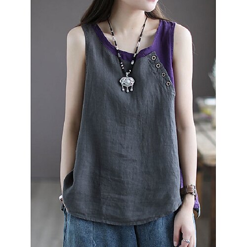 Damen Camisole-Tanktop Knöpfe Farbblock Vintage Täglich Stilvoll Ärmellos Rundhalsausschnitt Normale Oberteile Täglich Rosa Rote Grün Grau Sommer Frühling Image