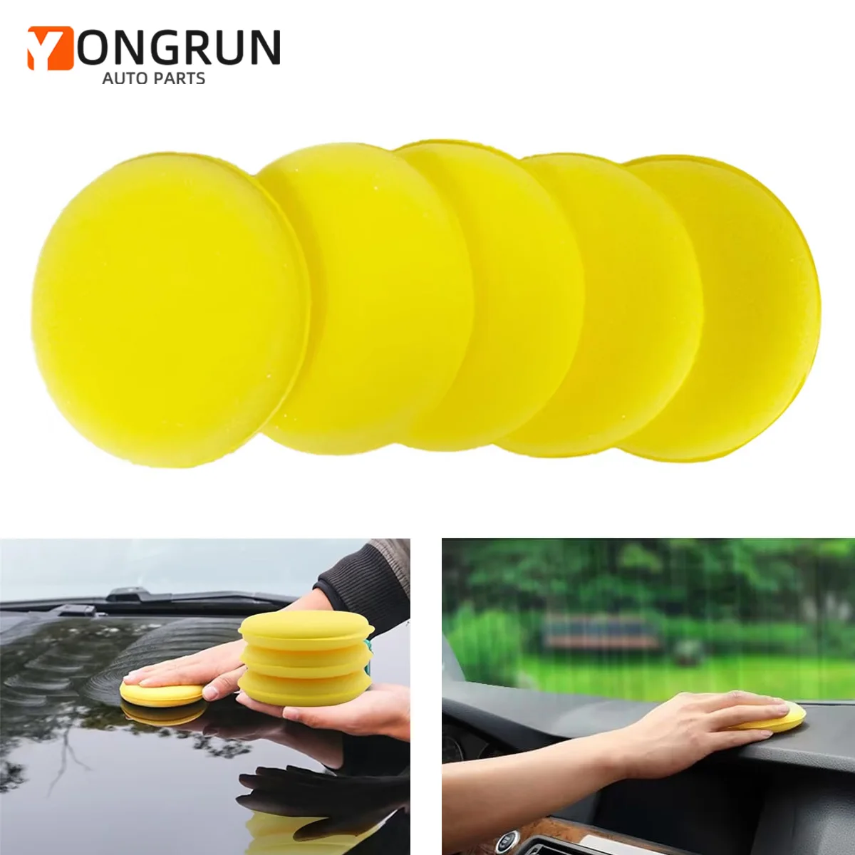 Auto Wachs Polieren Schwamm Gelb Auto Detail Daubing Pad Runde Tasche Superfeine Faser Schaum Schwamm Auto Körper Schönheit Runde Pinsel Image