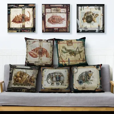 Steampunk Mechanische Tier Kissenbezüge Home Dekoration Kissenbezug Sofa Hund Katze Fall Leinenbezug Image