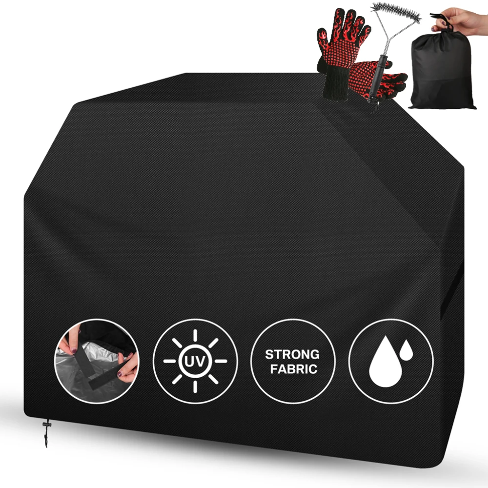 Grillabdeckung, Grillabdeckung mit Reinigungsbürste und Grillhandschuhen, wasserdicht, 210D, robuste Grillabdeckungen aus Oxford-Stoff für den Außenbereich Image