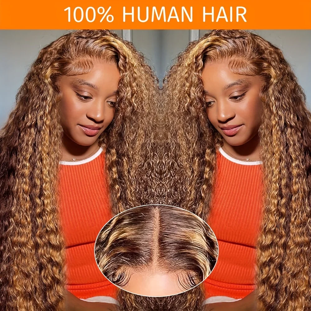 24 Zoll 13x6 Ombre Highlight Lace Frontal Perücke 13x4 4/27 Braun Blonde Farbe 250 Dichte Farbige Perücken Lace Front Echthaar Perücke Image