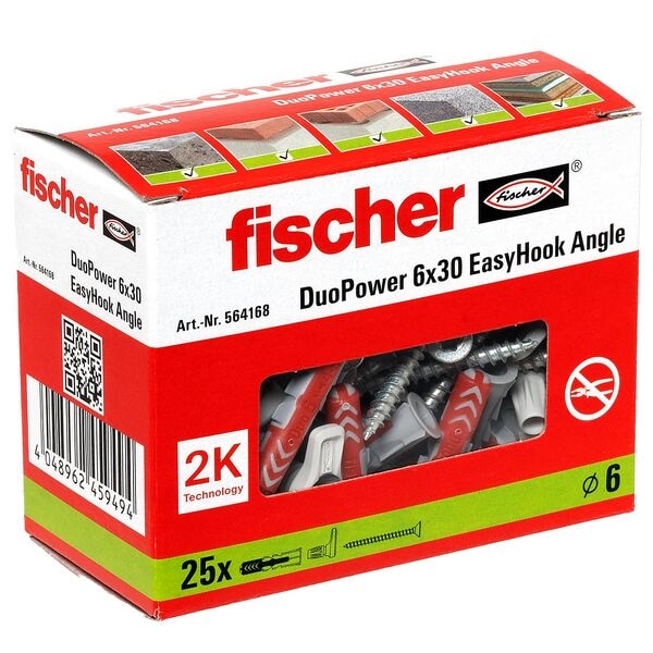 fischer Dübel mit Schrauben »EasyHook Angle - DuoPower 6x30 2K« 25 Stück grau Image