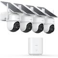 2K Telecamera Wifi con Pannello Solare, 4 Kit Telecamera Wi-Fi Esterno Senza Fili, Videocamera con