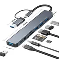 Hub USB C USB 3.0, splitter USB 8 in 1 in alluminio con 1 USB 3.0, 3 X USB 2.0 e 1 X USB C, lettore di schede SD/TF, porte ausiliarie da 3,5 mm