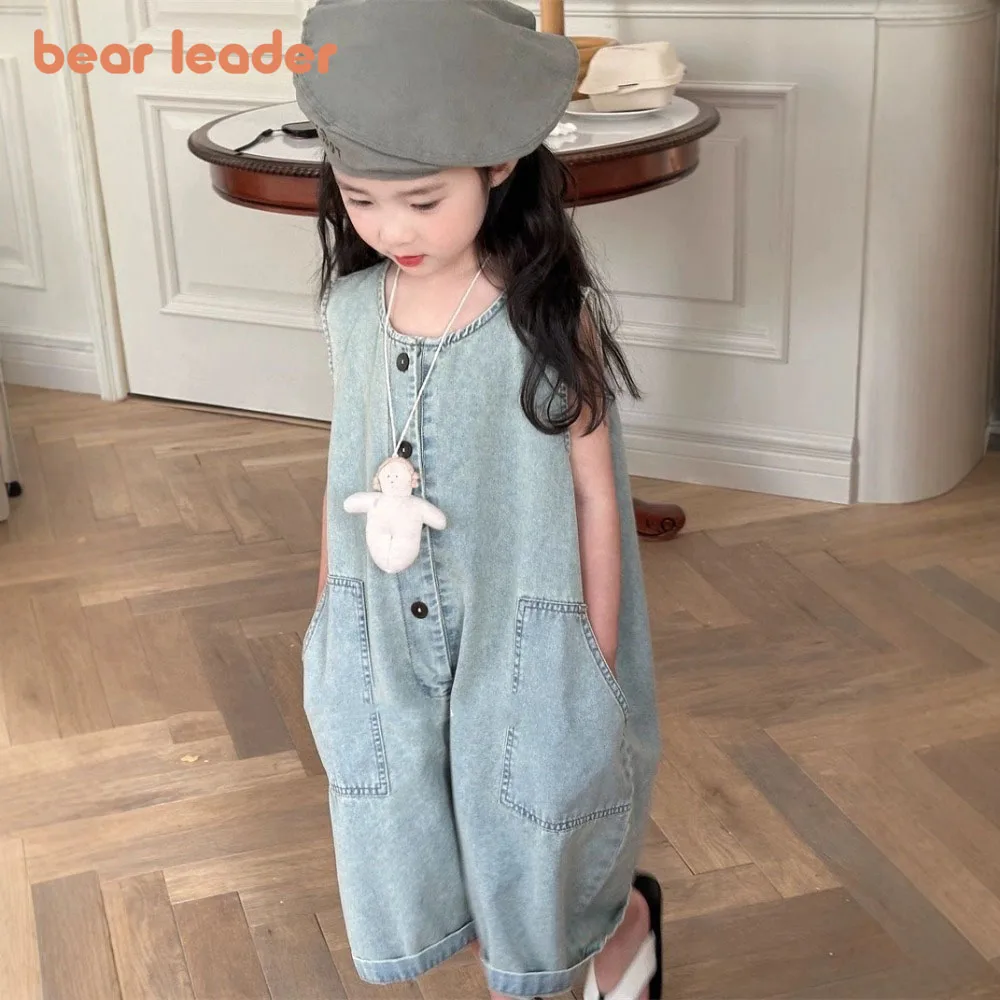 Combinaison pour filles Bear Leader 2025, couleur unie, vêtements pour enfants mignons, version coréenne, mode rétro, vêtements pour enfants de 3 à 7 ans