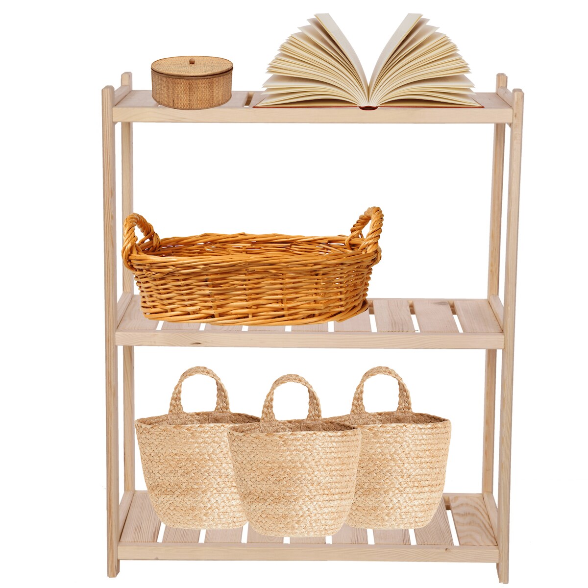 PROREGAL Holzregal SPREEWALD HxBxT 86x70x33cm 3 Ebenen Massives Kiefernholz Natur Standregal Lagerregal Bücherregal Küchenregal Image
