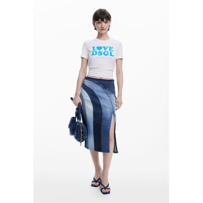 Denim midi skirt with panels