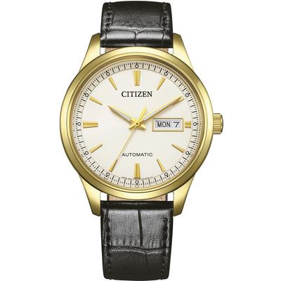 Automatikuhr CITIZEN "NY4058-79XC", schwarz, goldfarben, Armbanduhren, Herren, Armbanduhr, Herrenuhr, Mechanische Uhr, Lederarmband, analog, Tag Image