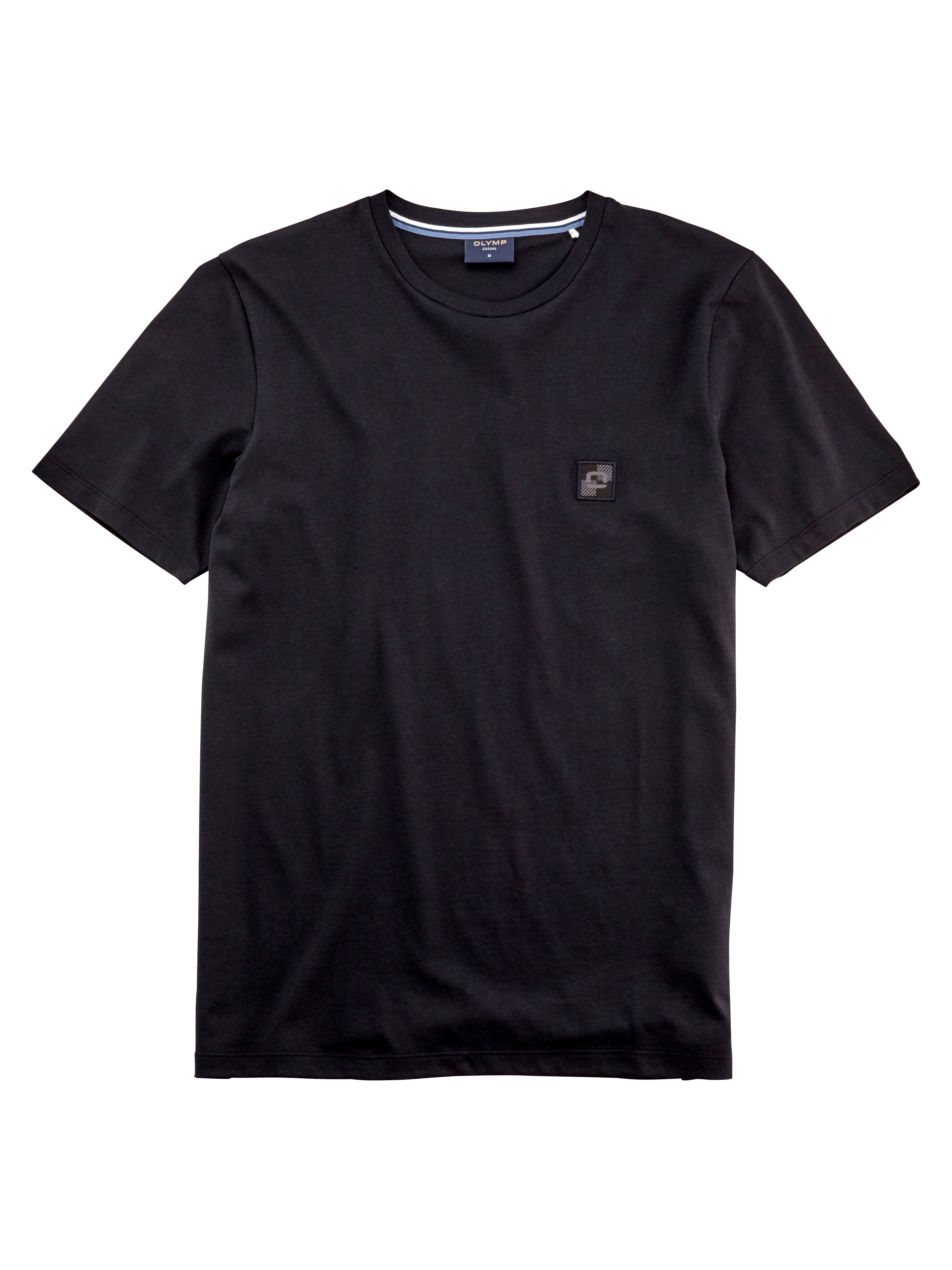 T-Shirt OLYMP "OLYMP Wirk Casual", Herren, Gr. L, schwarz, Single Jersey, Obermaterial: 100% Baumwolle, unifarben, regular fit hüftlang, Rundhals, Shirts, mit Logo-Patch Image