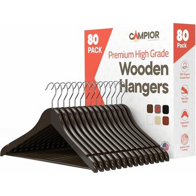 Vintage Wooden Hangers – Heavy-Duty with 360° Swivel Hook, Non-Slip, Pants Bar & Shoulder Grooves - Wooden Hangers for Suits,