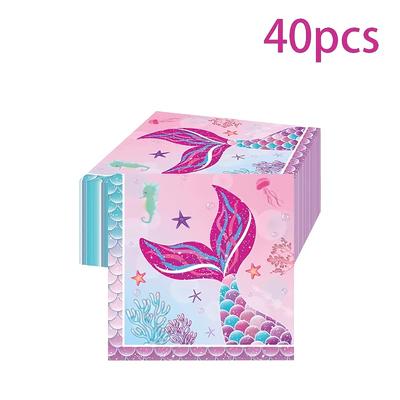 TEMU 40pcs Mermaid Themed Disposable Napkins - Birthday, Wedding & All Parties, Mermaid Party Decorations