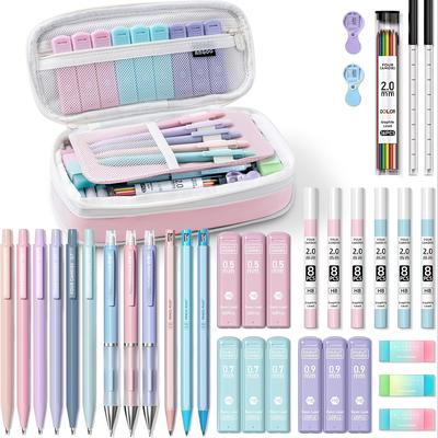 TEMU A Set Of 36 Aesthetic Mechanical Pencils In Sizes (0.5mm, 0.7mm, 0.9mm, And 2.0mm) Accompanied By 624 Lead Refills, Writing, Drawing, And Drafting. Image